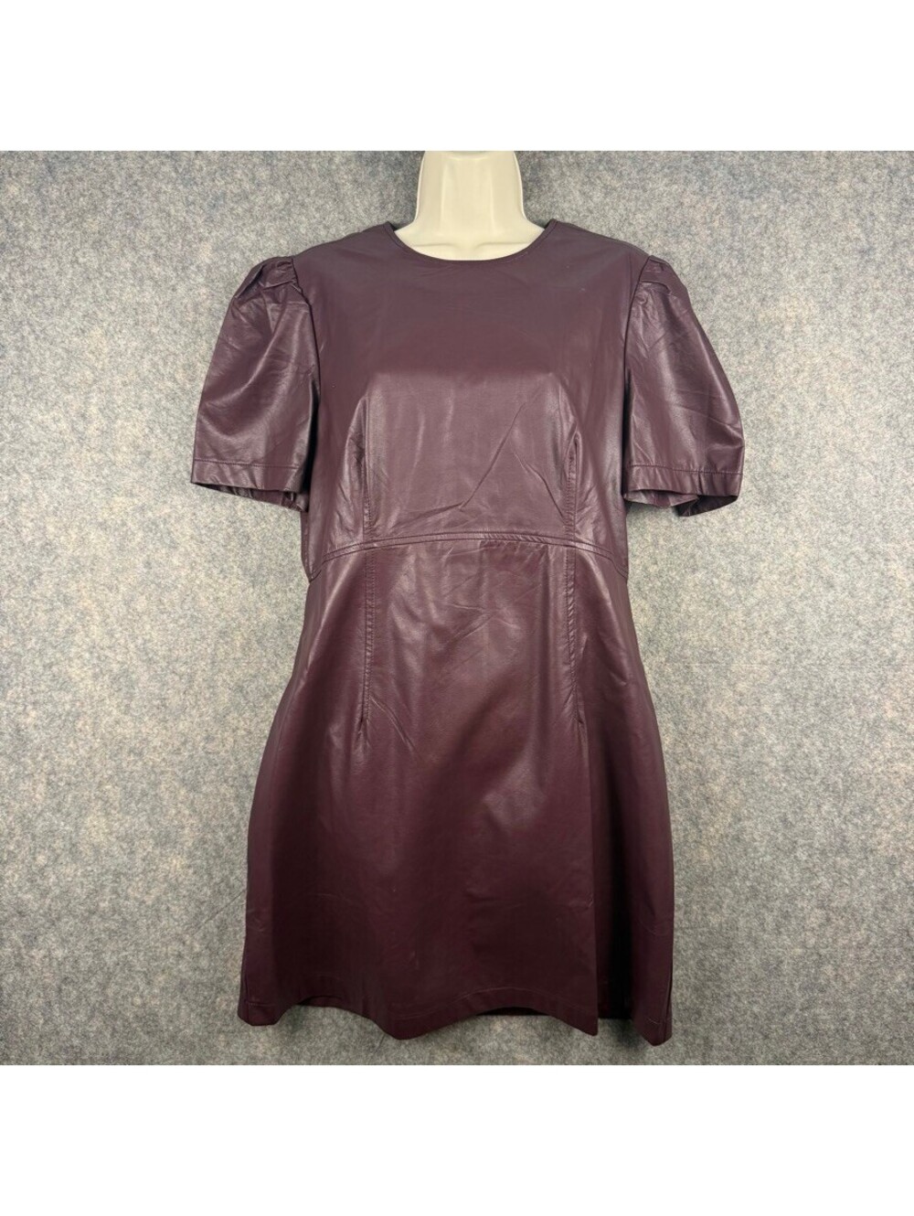 PINCH Fitted Short Sleeve Vegan Leather Mini Dress Deep Wine Size Lg    257